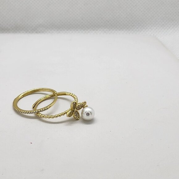 Brand New Sterling Silver 925 Pearl Flower 2pc Ring - Picture 5 of 6